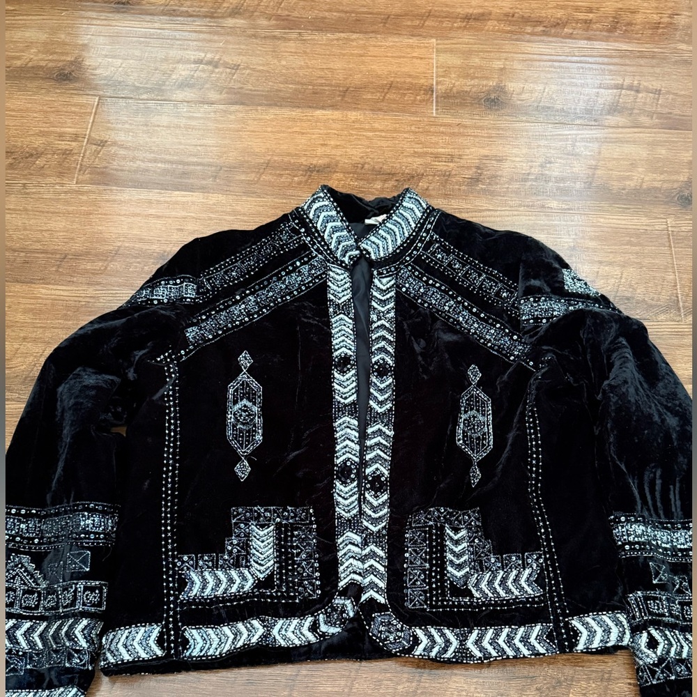 Raga Lunar Eclipse black silver velour velvet embroidered beaded crop Jacket XS - Picture 12 of 15